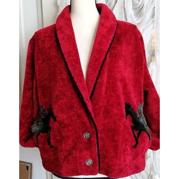 Vintage Women's Red Shawl Collar Jacket Sz L Equestrian Jacket Horse Jacket - Picture 4 of 6